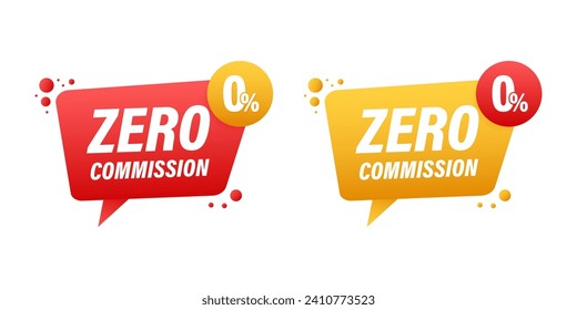 Zero Commission Speech Bubble Banners Vector Illustration with Percent Symbol