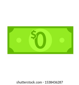 Zero cost banknote icon. Clipart image isolated on white background