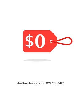 Zero cost red price icon. Clipart image isolated on white background