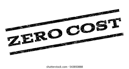 Zero Cost watermark stamp. Text caption between parallel lines with grunge design style. Rubber seal stamp with scratched texture. Vector black color ink imprint on a white background.