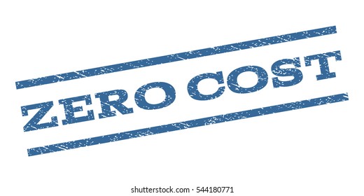 Zero Cost watermark stamp. Text tag between parallel lines with grunge design style. Rubber seal stamp with scratched texture. Vector cobalt blue color ink imprint on a white background.