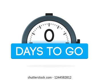 Zero day to go label, alarm clock flat with blue ribbon, promotion icon, best deal symbol vector illustretion.