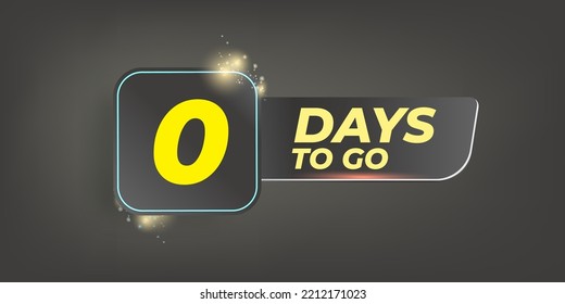 Zero days to go countdown modern grey horizontal banner design template with shiny lights. 0 days to go sale announcement grey banner, label, sticker, icon, poster and flyer.
