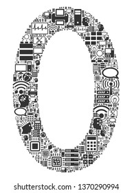 Zero Digit composition icon constructed for bigdata and computing purposes. Vector zero digit mosaics are composed from computer, calculator, connections, wi-fi, network,