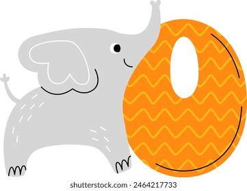Dígito cero con Ilustración vectorial de elefante