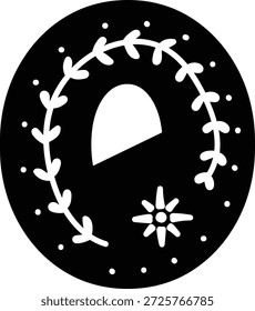 Dígito cero con corona popular, detalle de puntos y flor de estrella, en monoline audaz. Símbolo de tradición, artesanía y encanto popular nórdico para la marca y la educación. Ilustración vectorial de dibujos animados.