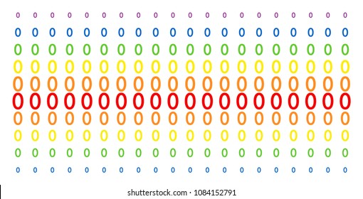 Zero Digit icon spectral halftone pattern. Vector symbols organized into halftone grid with vertical spectrum gradient. Designed for backgrounds, covers, templates and abstraction compositions.