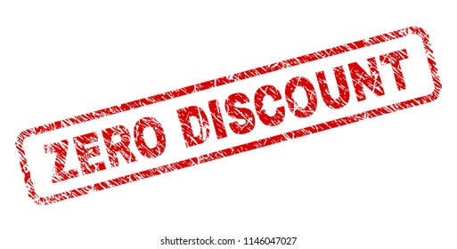 ZERO DISCOUNT stamp seal print with grunge style. Red vector rubber print of ZERO DISCOUNT text with grunge texture. Text caption is placed inside rounded rectangle frame.
