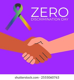 Zero Discrimination Day 1 March. Handshake of diverse group of people. Flat vector illustration.