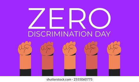 Zero Discrimination Day 1 March. Hands of diverse group of people. Flat vector illustration.
