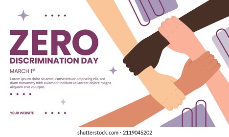 Zero discrimination day banner with hands hanging each other
