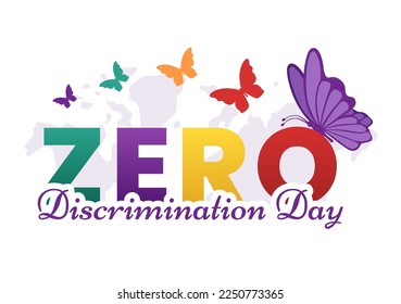 Zero Discrimination Day Illustration with Different People and Different Colors for Landing Page in Cartoon Hand Drawn Butterfly Flying Template
