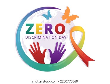 Zero Discrimination Day Illustration with Different People and Different Colors for Landing Page in Cartoon Hand Drawn Butterfly Flying Template