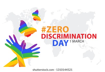 Zero discrimination day. LGBT equal rights movement and gender equality concept with rainbow flag on people's hands up.