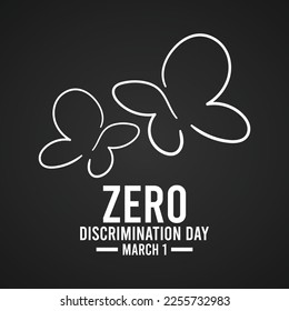 Zero Discrimination Day. March 1. Hand drawn line butterfly. Line design. Gradient black background. Poster, banner, card, background. Eps 10.