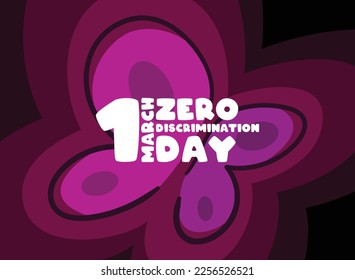 Zero Discrimination Day. March 1. Beautiful purple butterfly. Silhouette. Poster, banner, card, background. Eps 10.