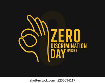 Zero Discrimination Day. March 1. Hand zero posture line icon. Black background. Poster, banner, card, background. Eps 10.