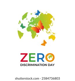 Zero Discrimination Day is observed annually on March 1st to promote equality, inclusion, and the right of everyone to live a full and productive life. Hands and  Multicolored rainbow butterflies fly.