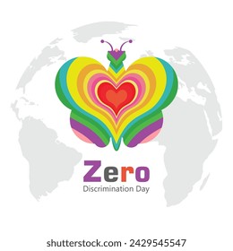 Zero Discrimination Day vector, illustration. Colorful butterfly and world map vector.