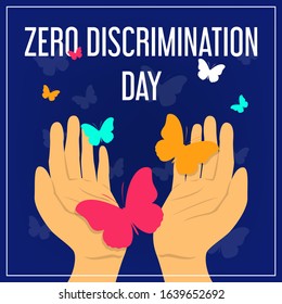 Zero discrimination day web banner design. International day, campaign against discrimination. Butterfly as a symbol of holiday.