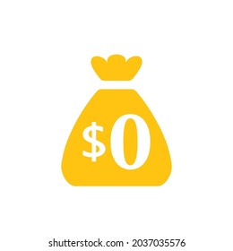 Zero dollar money bag icon. Clipart image isolated on white background