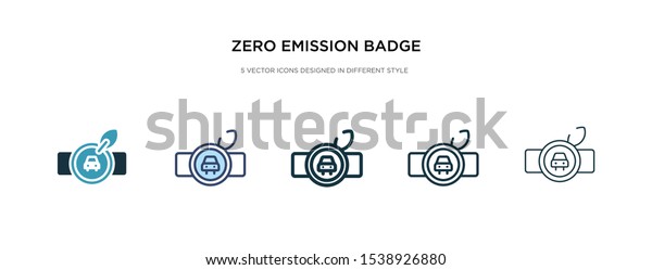 zero emission badge icon in different style vector\
illustration. two colored and black zero emission badge vector\
icons designed in filled, outline, line and stroke style can be\
used for web,