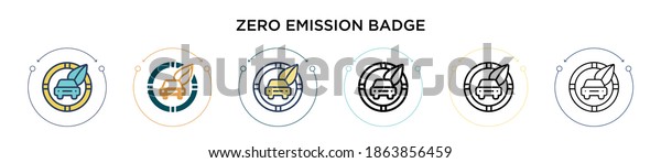 Zero\
emission badge icon in filled, thin line, outline and stroke style.\
Vector illustration of two colored and black zero emission badge\
vector icons designs can be used for mobile, ui,\
web