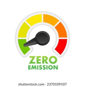 Zero Emission co2 Level Meter, measuring scale. Zero Emission co2 speedometer indicator. Vector stock illustration