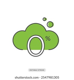 Zero emission color icon, a cloud with zero percent icon, electric vehicle, environment, nature symbol on white background - vector illustration