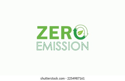 Zero emission concept logo text with leaf and recycle icon. Illustration vector with environment words zero emission.