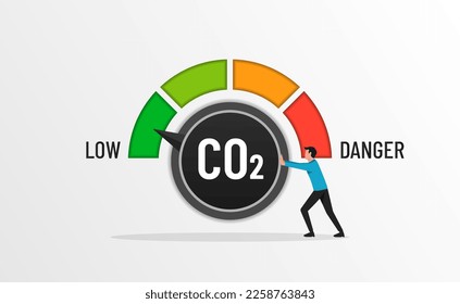 Nullemissionskonzept mit Schaltknopf, der auf grünen Indikator, saubere und nachhaltige Technologie verweist, die globale Erwärmung stoppt, grüne Öko-Energie