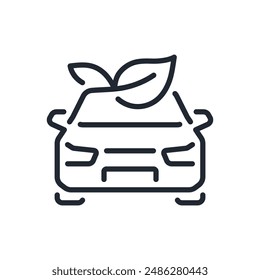 Icono de contorno de trazo editable de coche ecológico de emisión cero aislado en Ilustración vectorial plana de fondo blanco. Píxel perfecto. 64 x 64