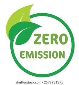 Zero Emission eco-friendly symbol featuring green leaves and yexy with a circular design, promoting sustainability.