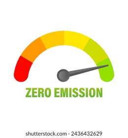 Zero emission gauge indicator. Green energy sustainability. Eco-friendly clean technology. Vector illustration. EPS 10.