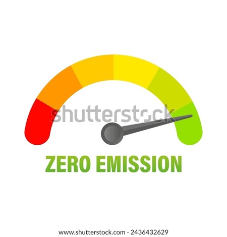 Zero emission gauge indicator. Green energy sustainability. Eco-friendly clean technology. Vector illustration. EPS 10.
