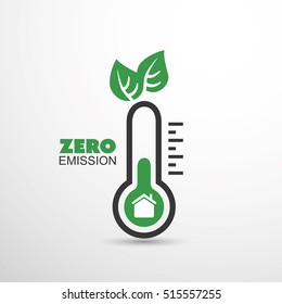Zero Emission - Global Warming, Ecological Problems And Solutions - Thermometer Icon Design