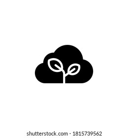 Icono de emisión cero en glifo plano negro, estilo relleno aislado en fondo blanco