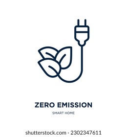 zero emission icon from smart home collection. Thin linear zero emission, zero, emission outline icon isolated on white background. Line vector zero emission sign, symbol for web and mobile