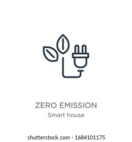 Zero emission icon. Thin linear zero emission outline icon isolated on white background from smart house collection. Line vector sign, symbol for web and mobile