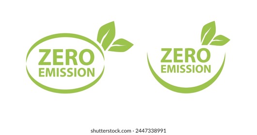 Zero Emission. Net zero label stamp design leaves Zero Emission carbon eco stamp symbol Vector