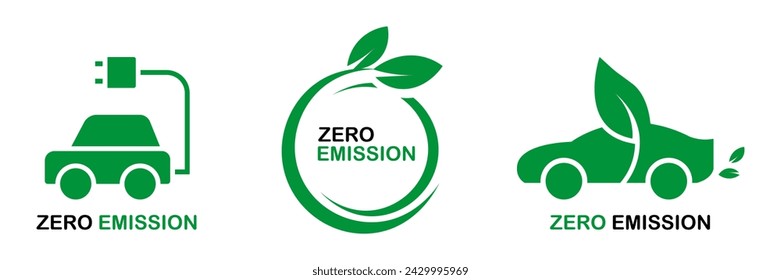 Emissionsfreie Symbole mit Auto und Blatt. Zero Emission Icons für die Industrie. Eco Car Logo Kollektion