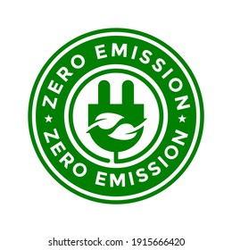 Zero emission vector badge template. This design use leaf symbol.