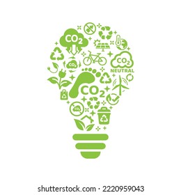 Zero emissions, carbon footprint vector template. Ecology, environment symbols and icons in lightbulb.