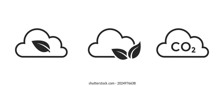 zero emissions line icon set. co2 emissions, carbon dioxide pollution. clean air, eco and environment symbol. cloud and leaf image. isolated vector image