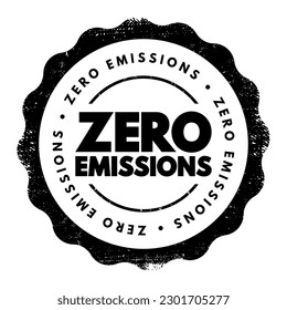 Zero Emissions - means releasing no greenhouse gases to the atmosphere, text concept stamp