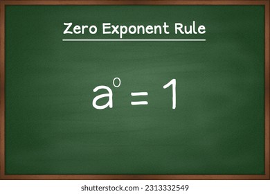 Zero exponent rule formula. Algebra math formula on green chalkboard vector