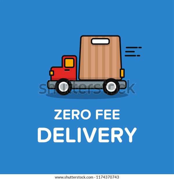 Zero Fee Delivery Sticker with Truck and Bag\
Vector Illustration