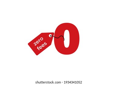 Zero fees clipart. Red marketing and giveaway symbol with special business offer and no credit duty vector.