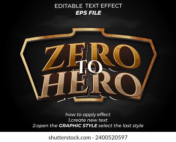 efecto de texto de cero a héroe, modificable fuente, tipografía, texto 3d para juegos. plantilla de vector