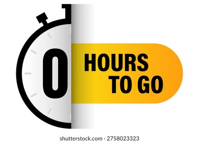 Zero hours remaining. Zero 0 hours Vector. Final deadline icon. Yellow time banner. Manual vector only. No autotrace used. EPS 10.